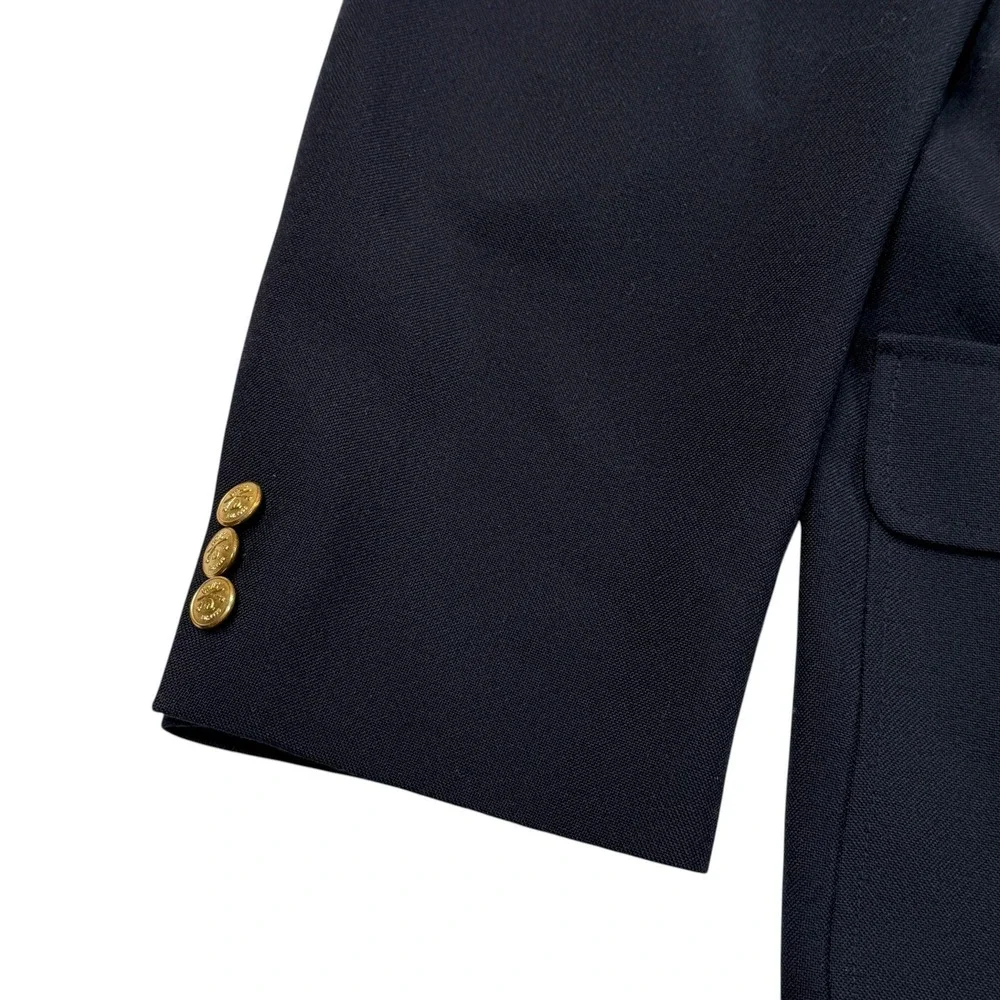 Orvis Mens Navy Blue Wool Blend 3-Button Blazer‎ Sport Coat 50R USA Gold Buttons